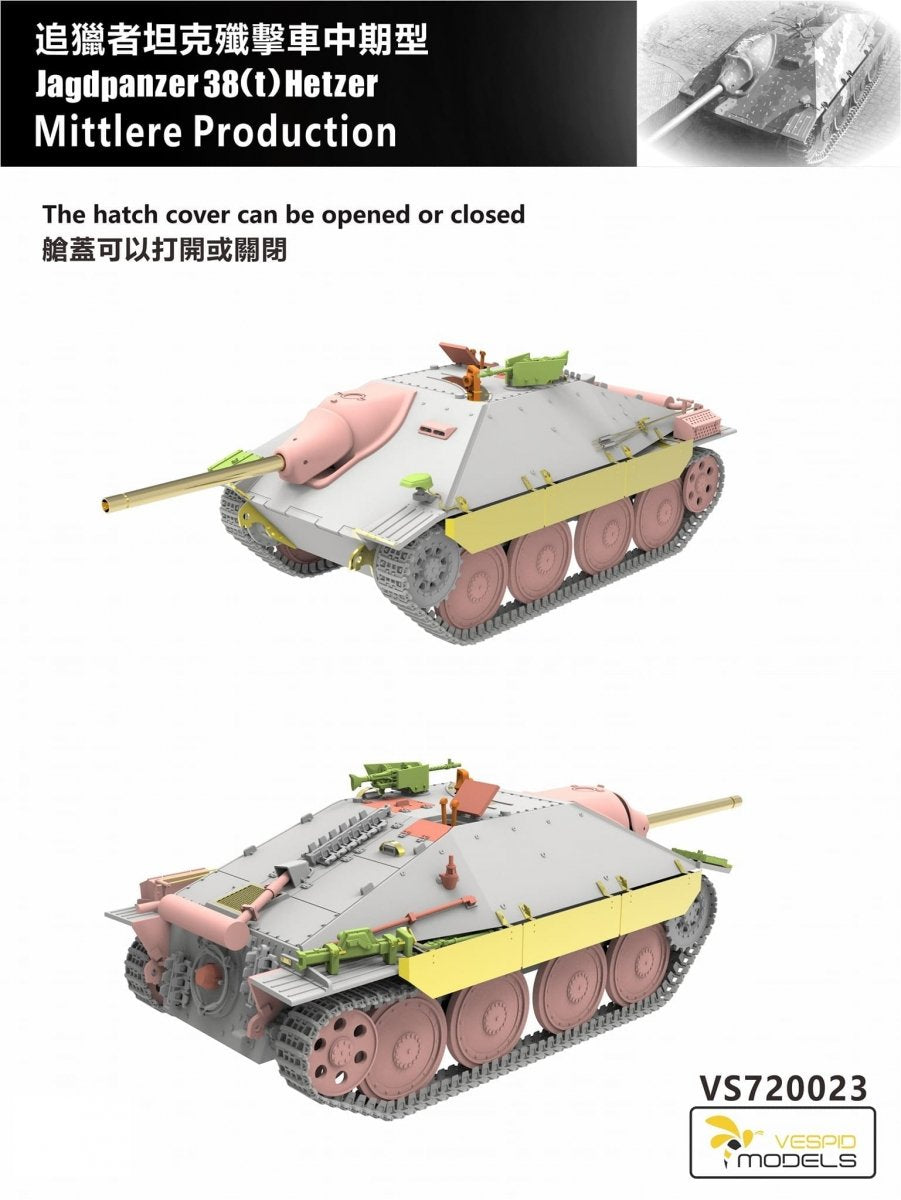 Configuraciones de la maqueta del cazacarros alemán Jagdpanzer 38t Hetzer en versión intermedia y en escala 1:72 de Vespid Model referencia VS720023