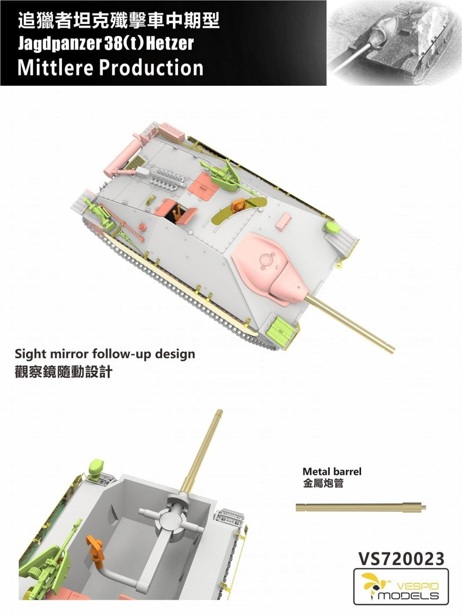 Interiores de la maqueta del cazacarros alemán Jagdpanzer 38t Hetzer en versión intermedia y en escala 1:72 de Vespid Model referencia VS720023