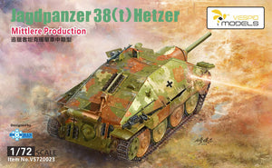 Portada de la caja de la maqueta del cazacarros alemán Jagdpanzer 38t Hetzer en versión intermedia y en escala 1:72 de Vespid Model referencia VS720023