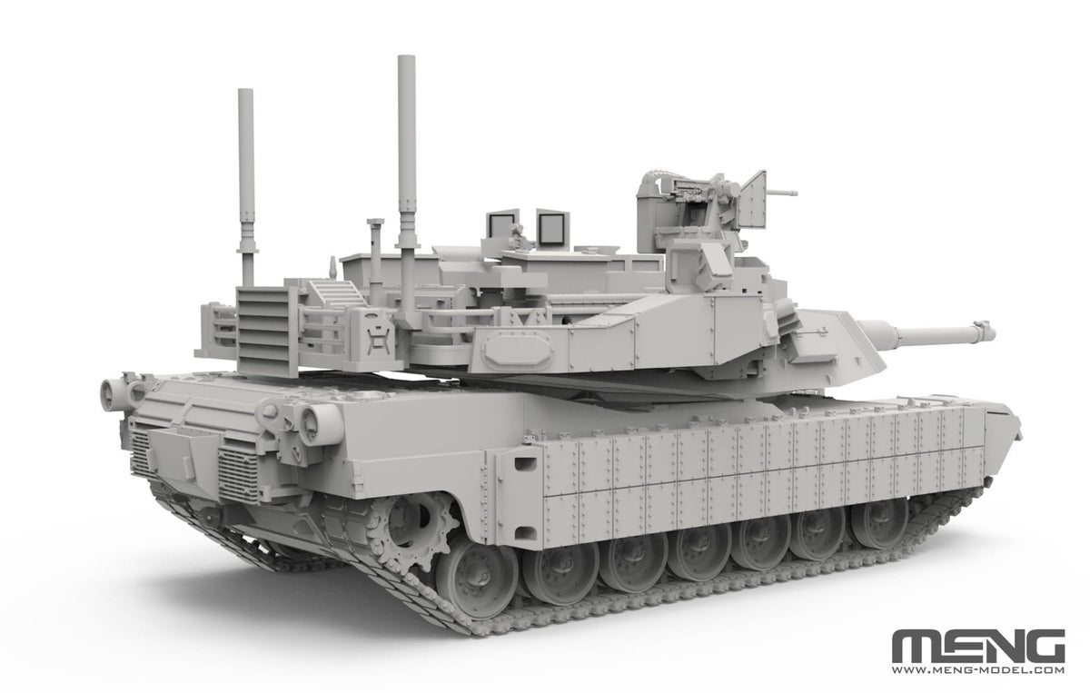 Foto trasera de la maqueta del carro de combate norteamericano M1A2 Abrams SEP v2 con blindaje activo Trophy en escala 1:72 de Meng referencia 72-016