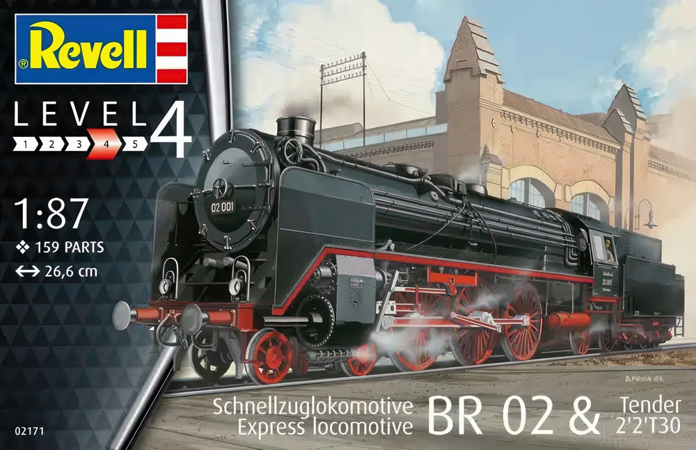 Foto de la portada de la caja de la maqueta de la locomotora alemana BR 02 en escala 1:87 de Revell referencia 02171