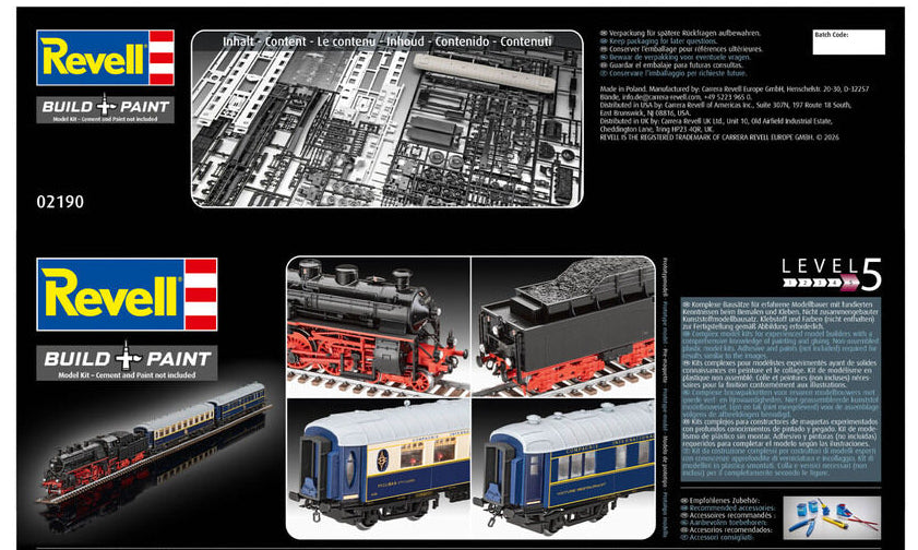 Contraportada de la caja de la maqueta del tren Orient Express en escala 1:87 de Revell referencia 02190