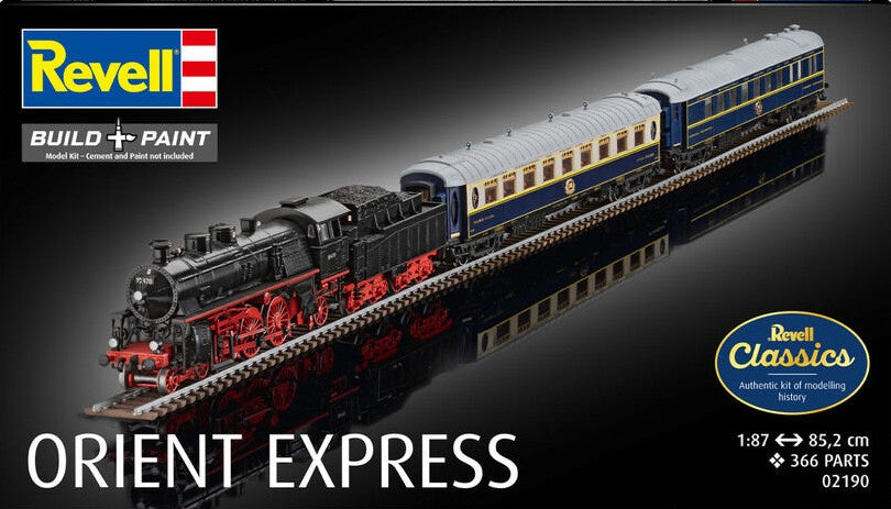 Portada de la caja de la maqueta del tren Orient Express en escala 1:87 de Revell referencia 02190