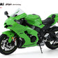 Foto lateral izquierda de la maqueta de la moto Kawasaki ZX-10RR Ninja precoloreada en escala 1:9 de Meng referencia TS-008S