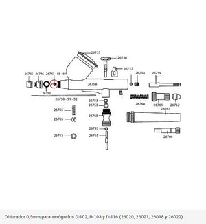 DISMOER Obturador 0,5mm D-102, D-103, D-116 (versión aerógrafos antiguos)