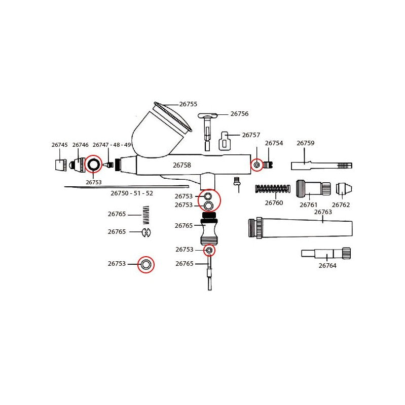 Set completo de juntas tóricas referencia 26753 para aerógrafo Dismoer modelo D-102 