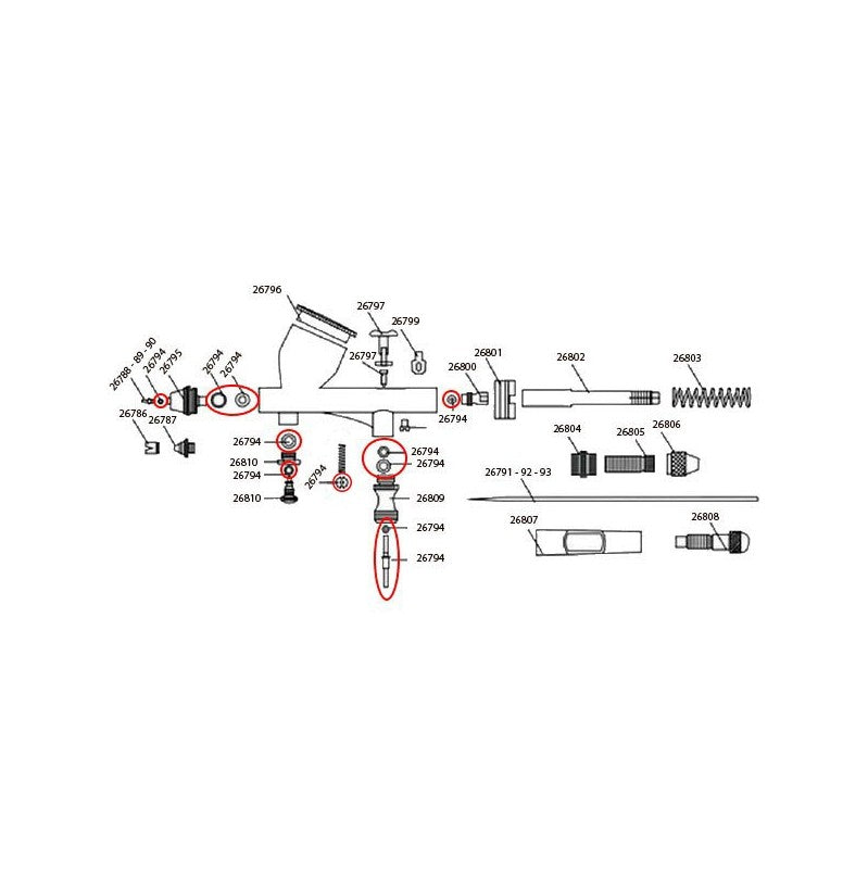 Set completo de juntas tóricas referencia 26794 para aerógrafo Dismoer modelo D-103