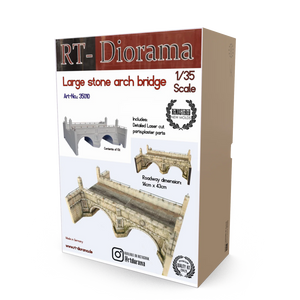 Maqueta hecha en resina de puente de piedra largo con 2 arcos en escala 1:35 de RT-Diorama referencia 35010 