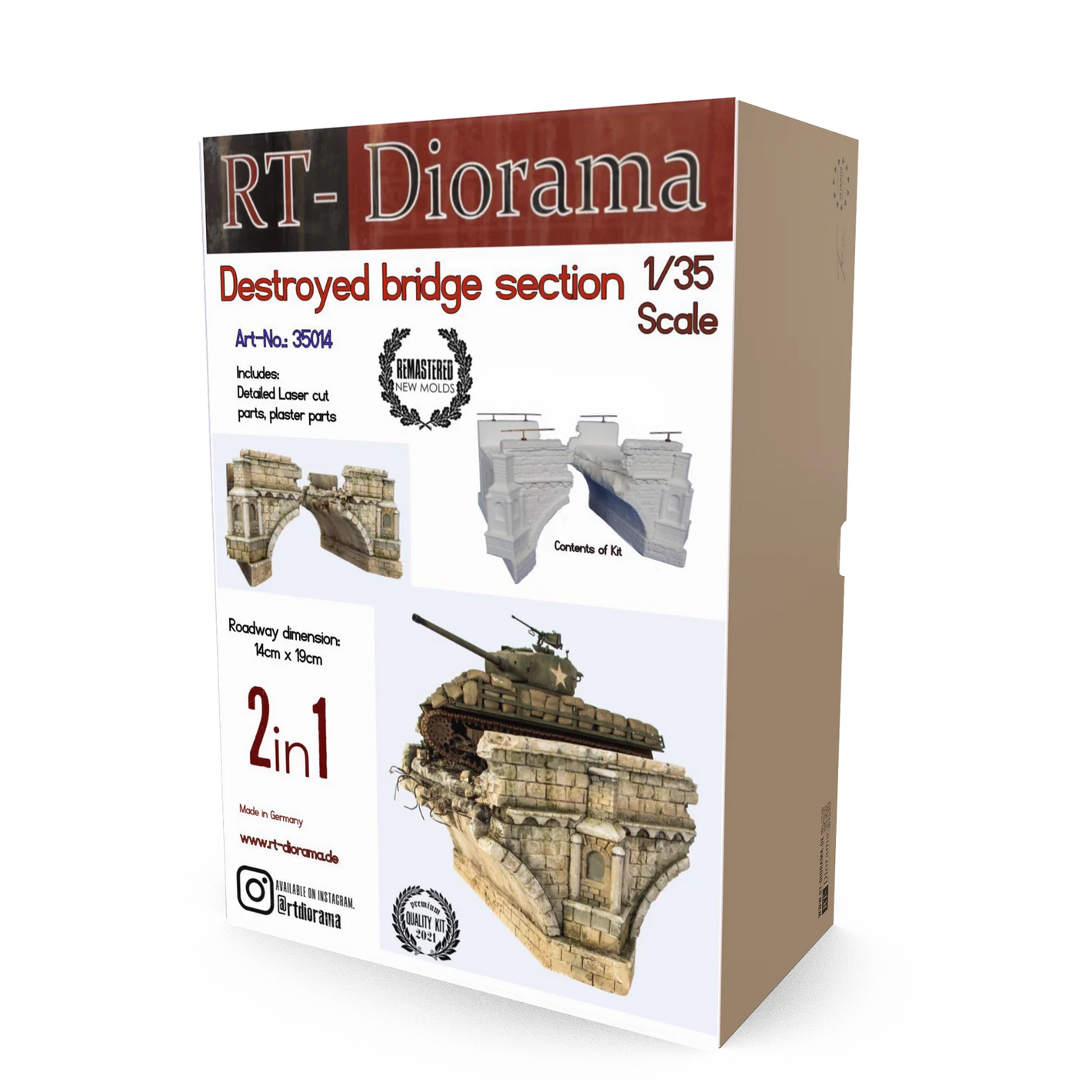 Maqueta hecha en resina de la parte central de un puente de piedra destruido en escala 1:35 de RT-Diorama referencia 35014