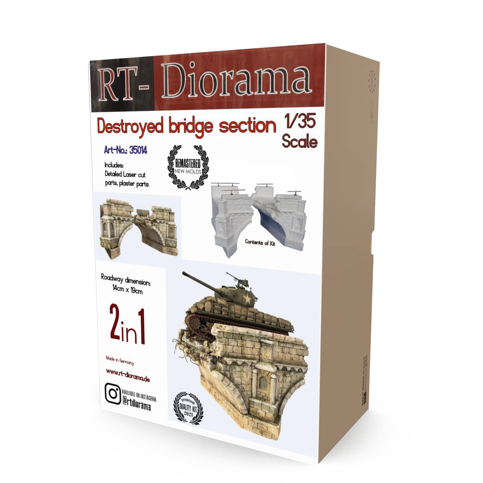 Maqueta hecha en resina de la parte central de un puente de piedra destruido en escala 1:35 de RT-Diorama referencia 35014