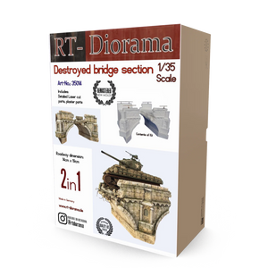 Maqueta hecha en resina de la parte central de un puente de piedra destruido en escala 1:35 de RT-Diorama referencia 35014