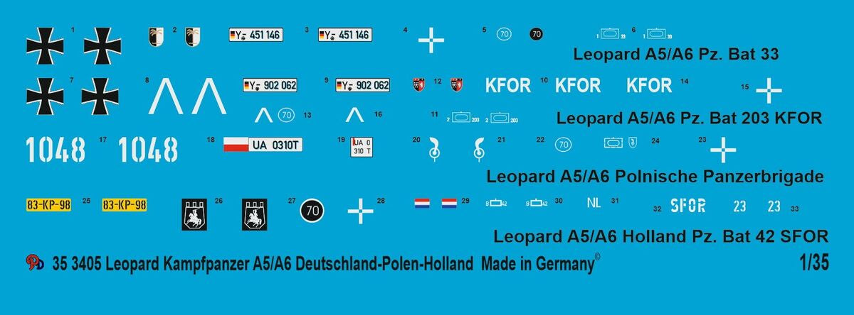 Juegod e calcas para tanques Leopard 2 A5 y A6 en escala 1:35 de Peddinghaus Decal referencia 35 3405