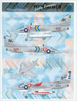 Instrucciones de la hoja de calcas para A4 Skyahwak Early Scooters en escala 1:48 de Aeromaster referencia 48-733