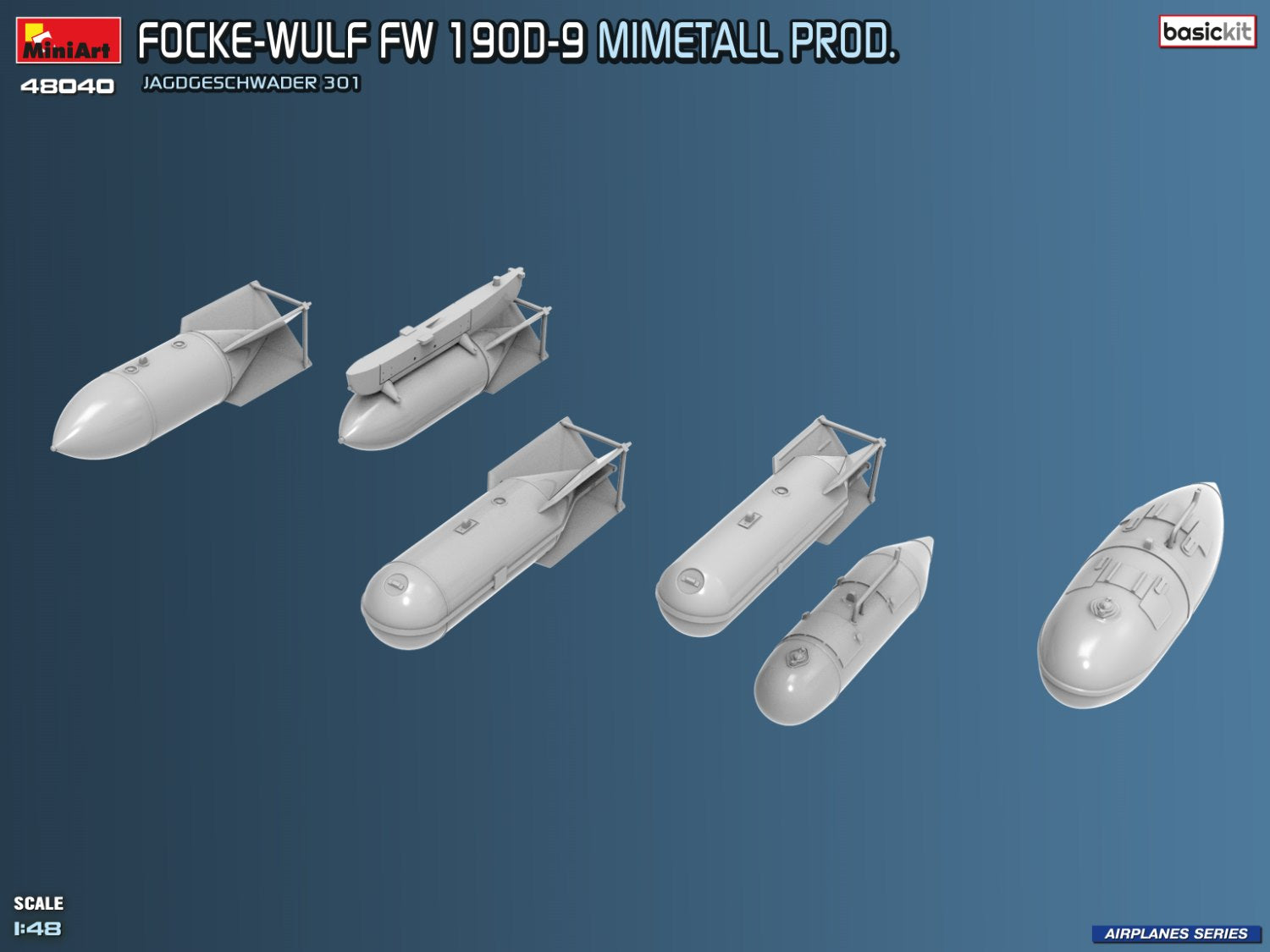 Bombas y depósitos de la maqueta del caza alemán Fw-190 D9 en escala 1:48 de Miniart referencia 48040