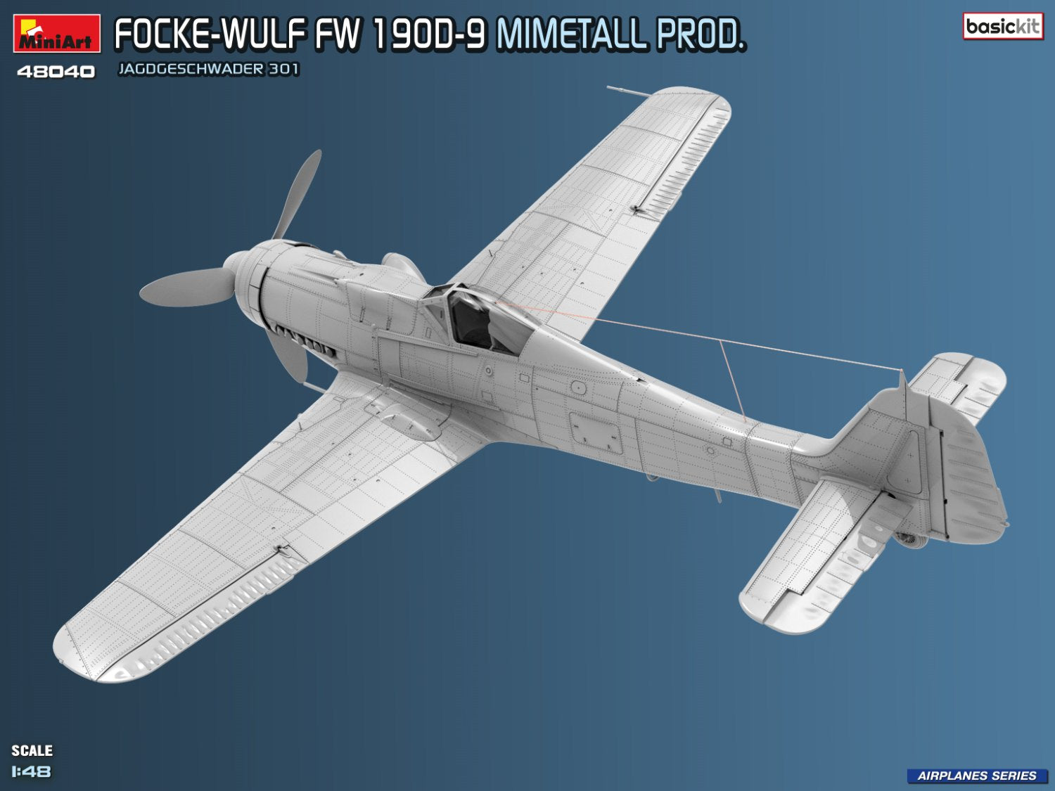 Vista trasera izquierda de la maqueta del caza alemán Fw-190 D9 en escala 1:48 de Miniart referencia 48040