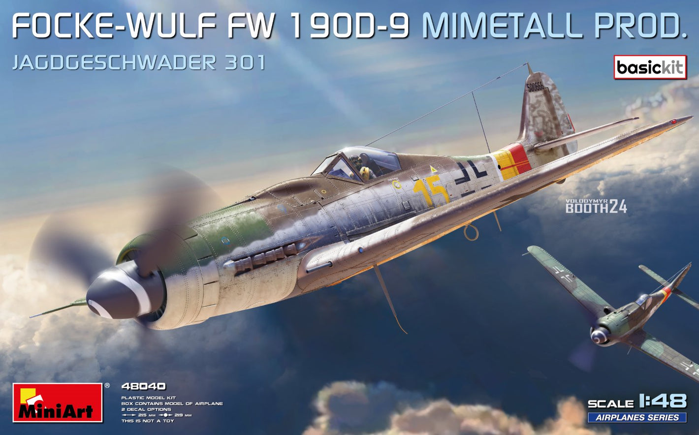 Foto de la portada de la caja de la maqueta del caza alemán Fw-190 D9 en escala 1:48 de Miniart referencia 48040