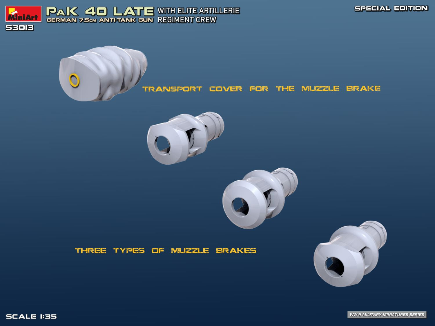Tipos de bocachas de la maqueta del cañón anticarro alemán PaK 40 en escala 1:35 de Miniart referencia 53013