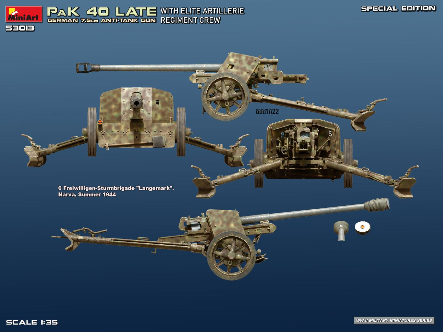 Decoración 1 de la maqueta del cañón anticarro alemán PaK 40 en escala 1:35 de Miniart referencia 53013