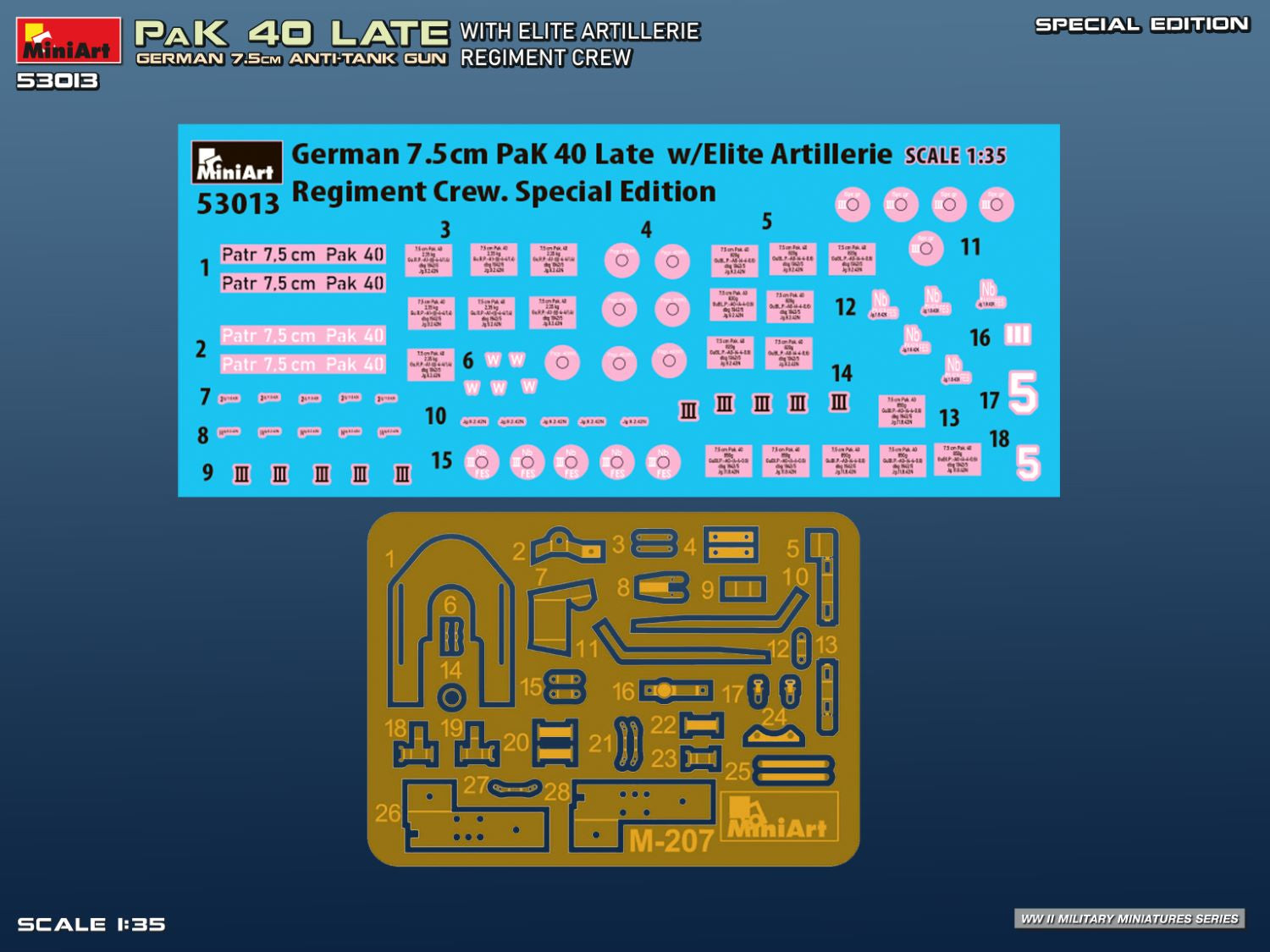 Calcas y fotograbados  de la maqueta del cañón anticarro alemán PaK 40 en escala 1:35 de Miniart referencia 53013