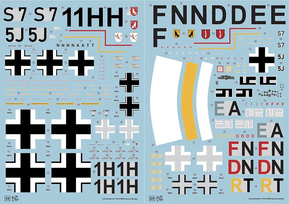 Calcas de la maqueta del bombardero alemán He 111H-6 en escala 1:35 de Border Model referencia BF-018