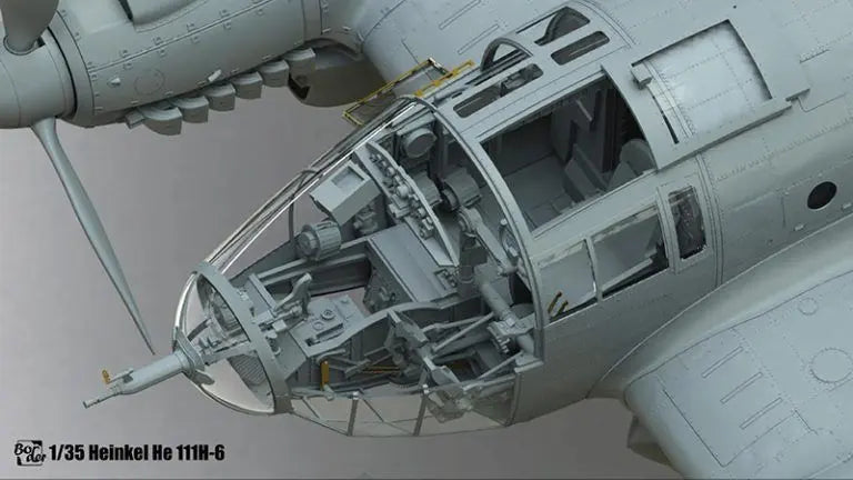 Foto del interior del morro de la maqueta del bombardero alemán He 111H-6 en escala 1:35 de Border Model referencia BF-018