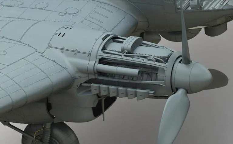 Foto del interior del motor de la maqueta del bombardero alemán He 111H-6 en escala 1:35 de Border Model referencia BF-018