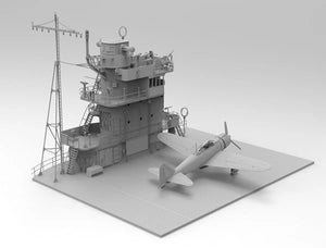 Maqueta de la cubierta y torre del portaviones japonés Akagi y un A6M2 Zero despegando en escala 1:35 de Border Model referencia BSF002