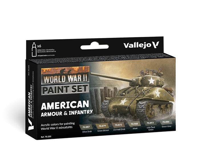 VALLEJO Model Color Set: WWII American Armour & Infantry (6 colores)