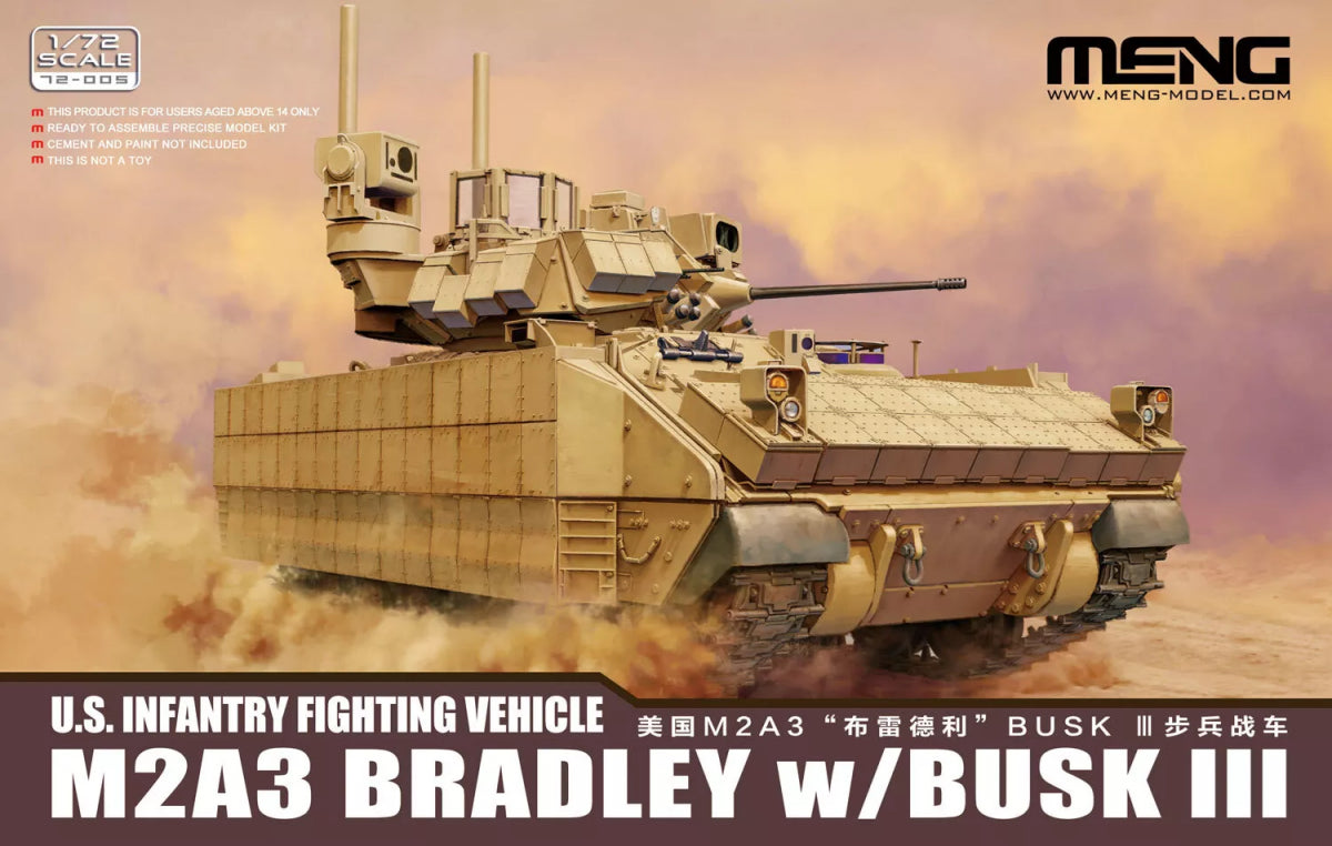 Portada de la caja de la maqueta del M2A3 Bradley con Busk III en escala 1:72 de Meng referencia 72-005