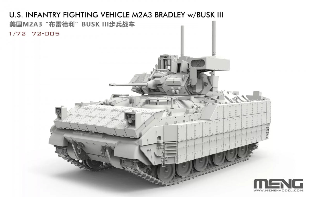 Foto delantera de la maqueta del M2A3 Bradley con Busk III en escala 1:72 de Meng referencia 72-005