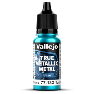 Bote de pintura de 18ml de color Base Turquesa Hidra de la gama de pintura True Metallic Metal de Vallejo referencia 77132