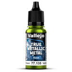 Bote de pintura de 18ml de color Base Verde Ámbar de la gama de pintura True Metallic Metal de Vallejo referencia 77135