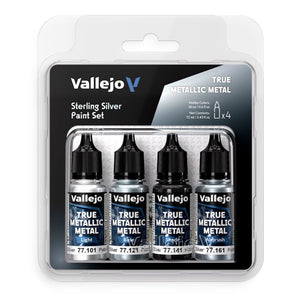 Set de 4 colores plata de ley de la gama true metallic metal de Vallejo referencia 77251  