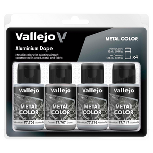 Set de 4 botellas de 32ml de colores Aluminio Dope de 32ml de Vallejo referencia 77603