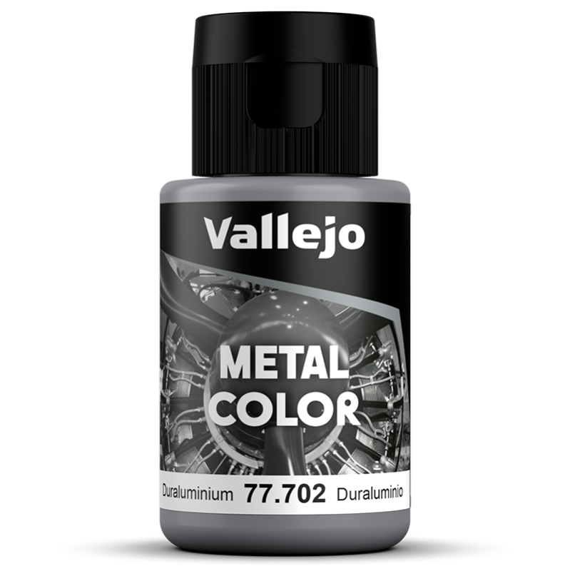 Bote de pintura metálica color duraluminio de Vallejo referencia 77702