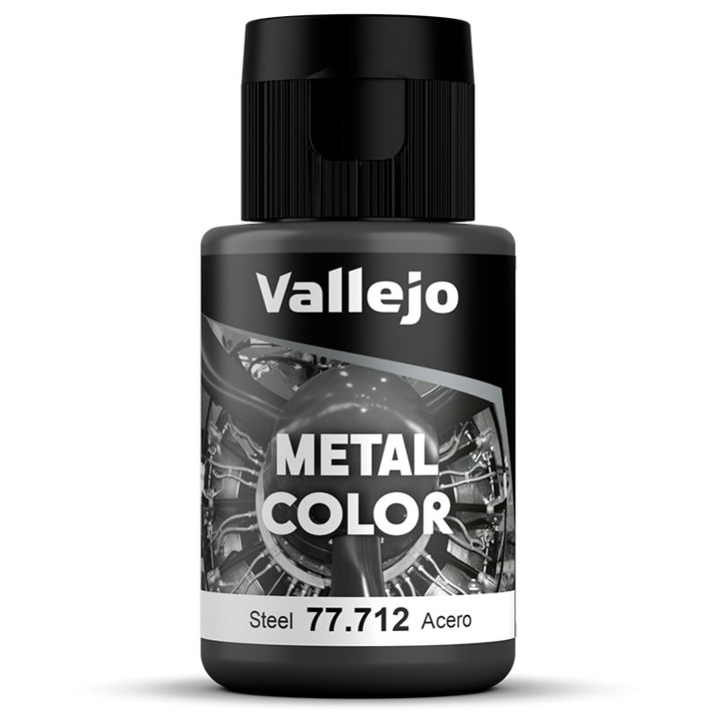 Bote de pintura metálica color alcero de Vallejo referencia 77712