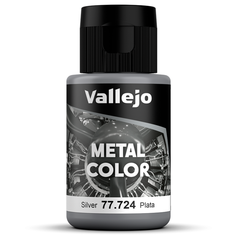 Bote de pintura color plata de 32ml de la gama Metal Color de Vallejo referencia 77724