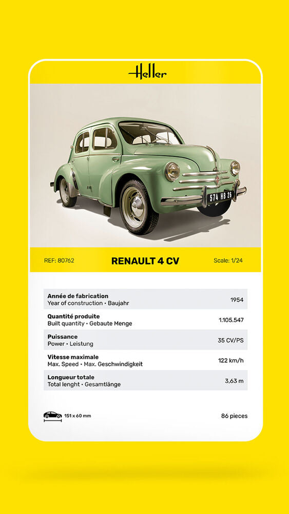 Deatlle de la caja de la maqueta del utilitario francés Renault 4L CV en escala 1:24 de Heller referencia 80762