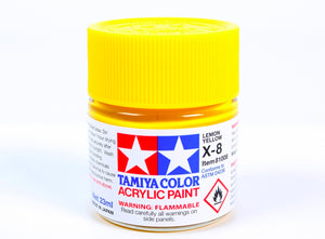 Bote de pintura de 23ml de color amarillo limón brillante de Tamiya referencia X-8