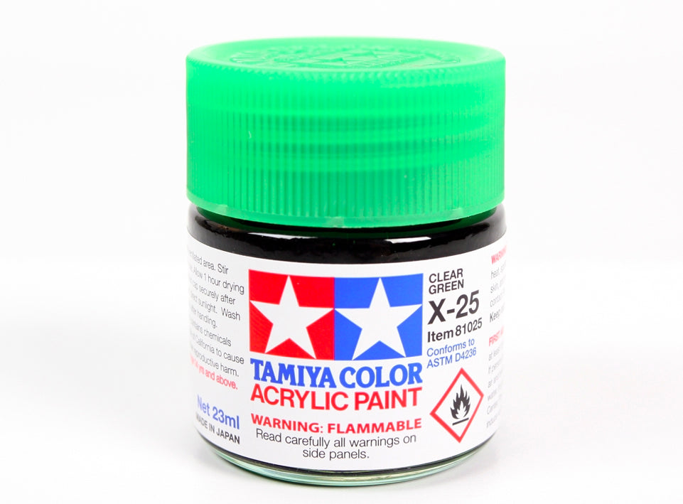 Bote de pintura de 23ml de color verde transparente brillante de Tamiya referencia X-25