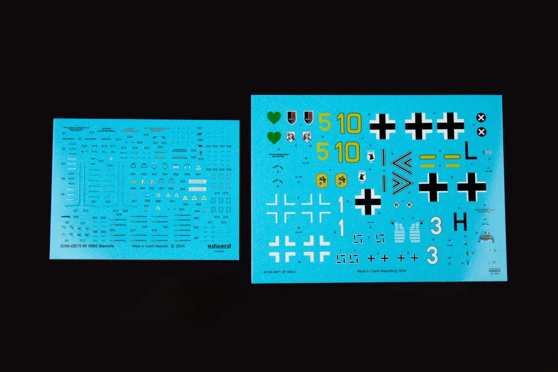 Calcas de la maqueta del caza Messerschmitt BF-109 en versión G-2 y escala 1:48 de Eduard referencia 82165