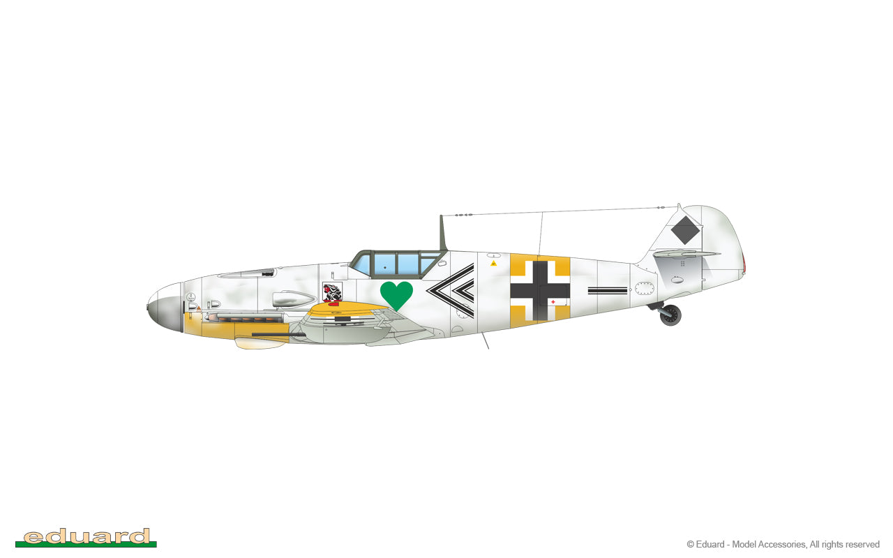 Decoración 1 de la maqueta del caza Messerschmitt BF-109 en versión G-2 y escala 1:48 de Eduard referencia 82165