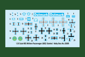 Calcas de la maqueta del vehículo blindado alemán M35 en escala 1:35 de Hobby Boss referencia 83889