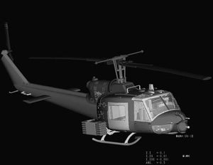 Foto lateral de la maqueta del helicóptero  UH-1B Huey en escala 1:72 de Hobby Boss referencia 87228