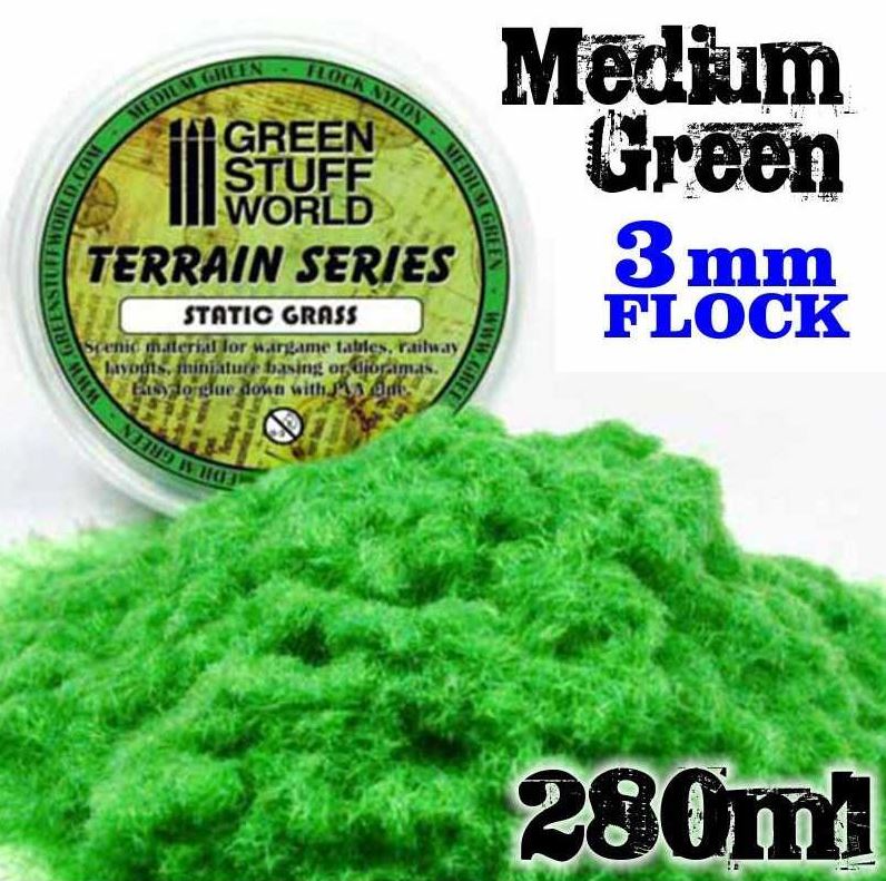 GREEN STUFF Cesped Electrostatico 3 mm - VERDE MEDIO - 280 ml