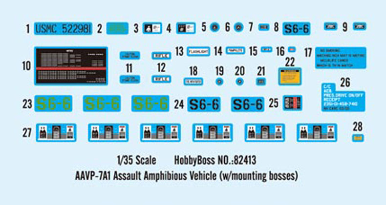 Calcas de la maqueta del vehículo de asalto anfibio AAVP-7A1 en escala 1:35 de Hobby Boss referencia 82413