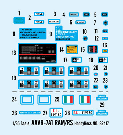 Calcas de la maqueta del vehículo anfibio de recuperación AAVR 7A1 en escala 1:35 de Hobbyboss referencia 82417
