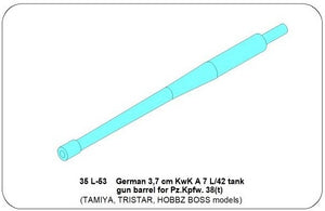 ABER (1/35) Canna del cannone da carro armato tedesco da 3,7 cm KwK A 7 L/42 per Pz.Kpfw.  38(t) (per Tristar/HobbyBoss)