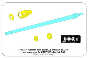 Canon ABER (1/48) de 7,5 cm KwK 42L/70 avec frein de bouche pour char allemand Sd.Kfz.  171 Panther, Ausf. A, D, G (pour Hobbyboss et Tamiya)