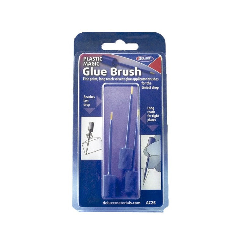 Pack de 3 pinceles largos y superfinos especialmente diseñados para esparcir correctamente hasta la última gota de adhesivo hasta en las juntas más inaccesibles de Deluxe Materials referencia AC 25
